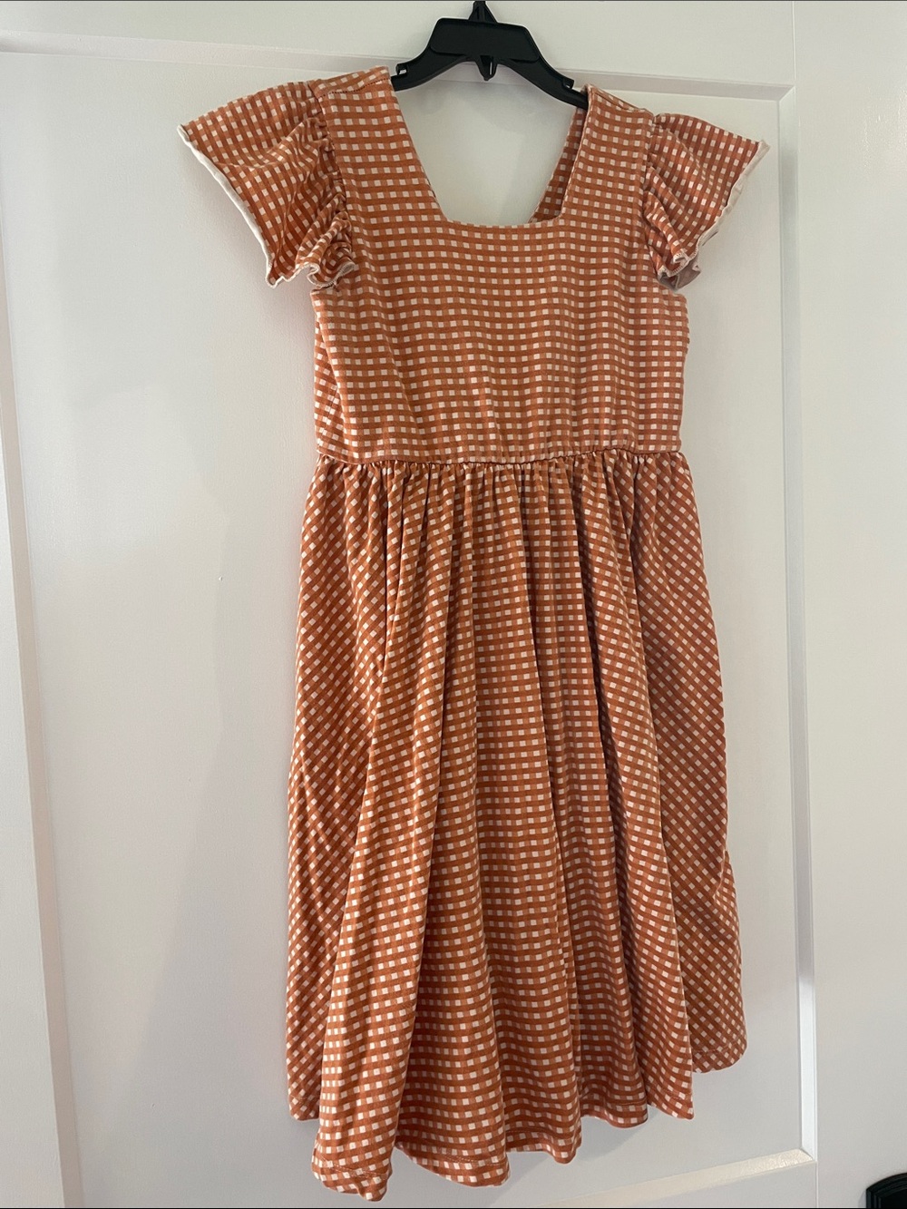Alice + Ames Girls Rust Gingham Ruffle Sleeve Dress